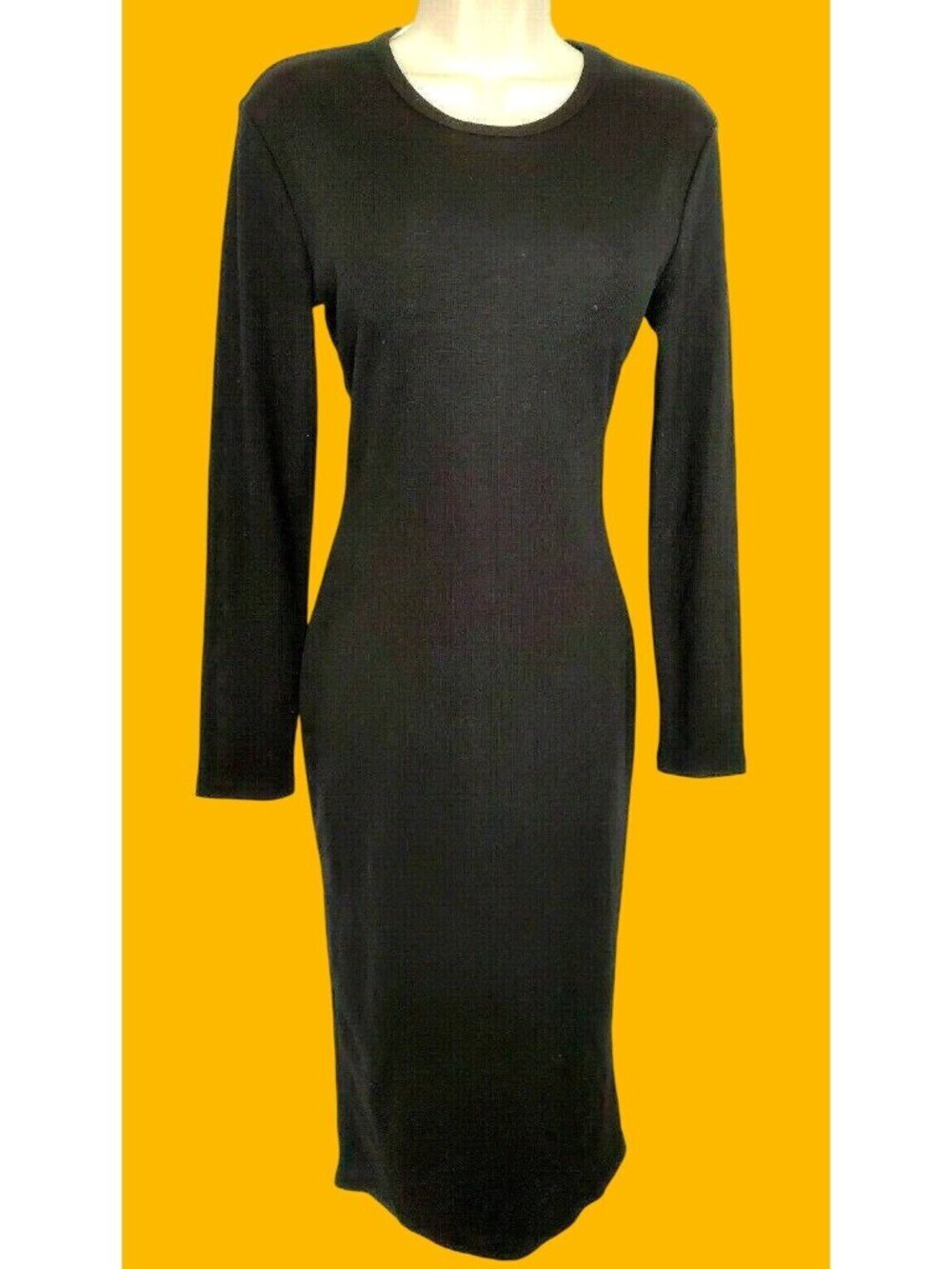 Shein Black Long Sleeve Maxi Dress Womens Medium Rib Knit Bodycon NEW